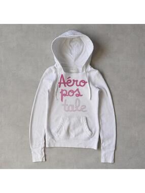 Vintage Y2K Aeropostale White and Pink Spellout Hoodie Womens XS